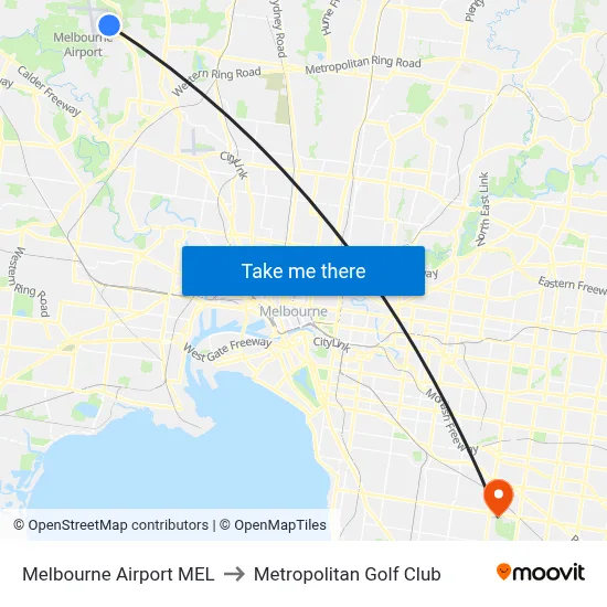 Melbourne Airport MEL to Metropolitan Golf Club map