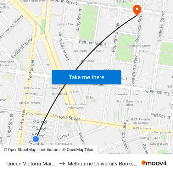Queen Victoria Market to Melbourne University Bookshop map