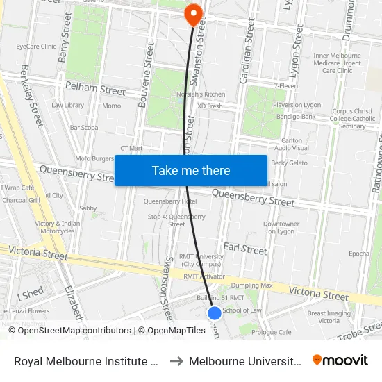 Royal Melbourne Institute Of Technology to Melbourne University Bookshop map