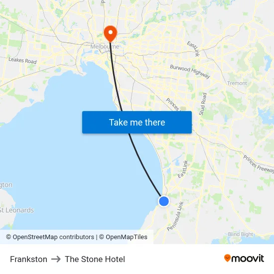 Frankston to The Stone Hotel map