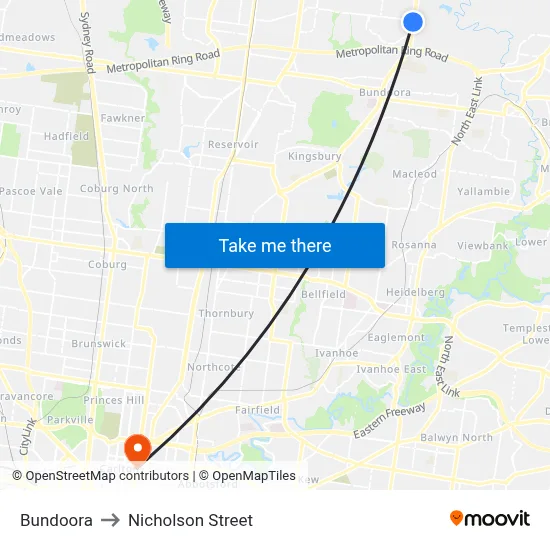 Bundoora to Nicholson Street map