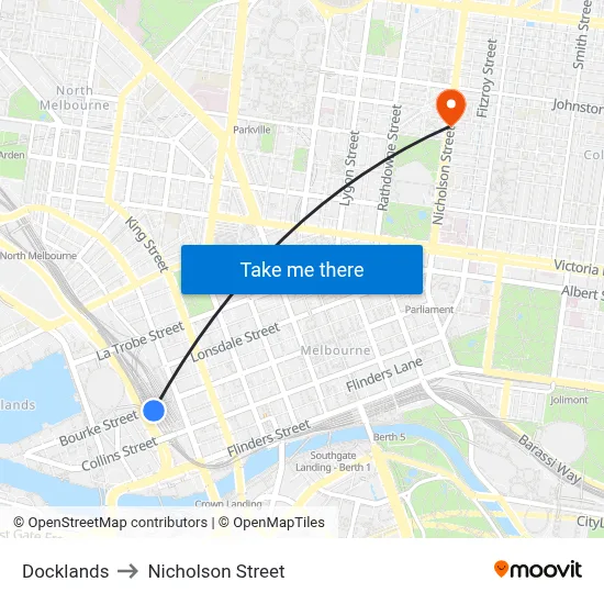 Docklands to Nicholson Street map