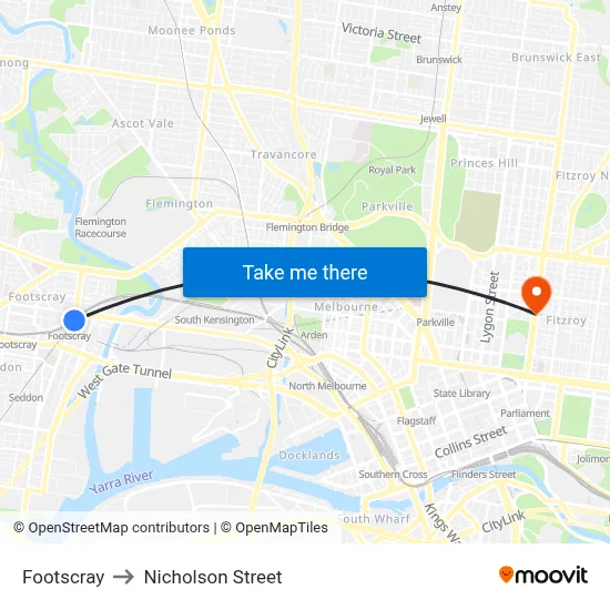 Footscray to Nicholson Street map