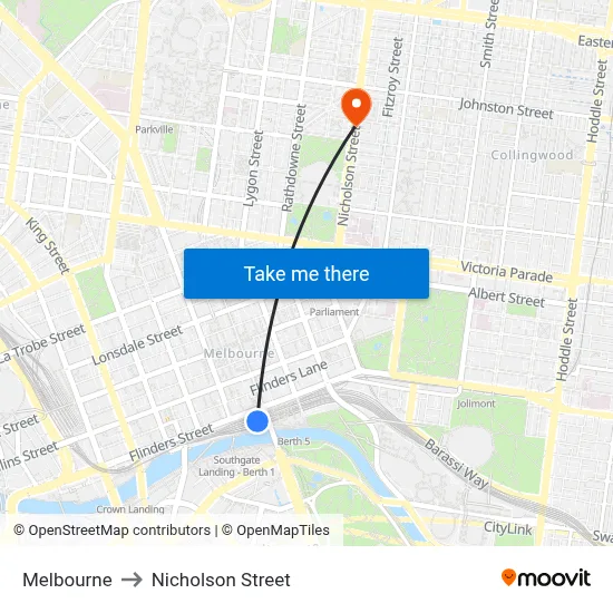 Melbourne to Nicholson Street map