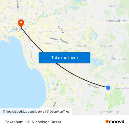 Pakenham to Nicholson Street map
