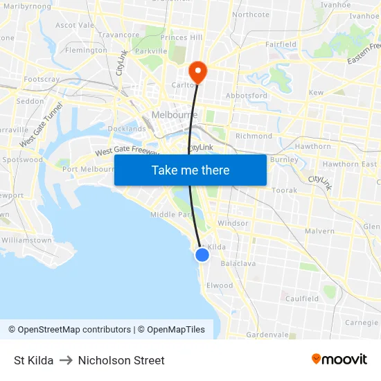 St Kilda to Nicholson Street map