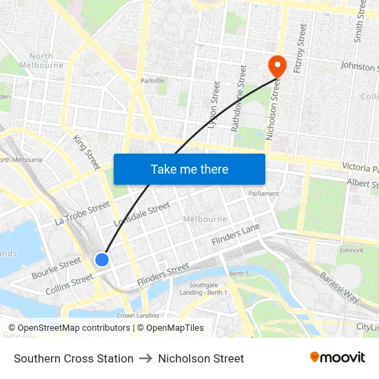 Southern Cross Station to Nicholson Street map