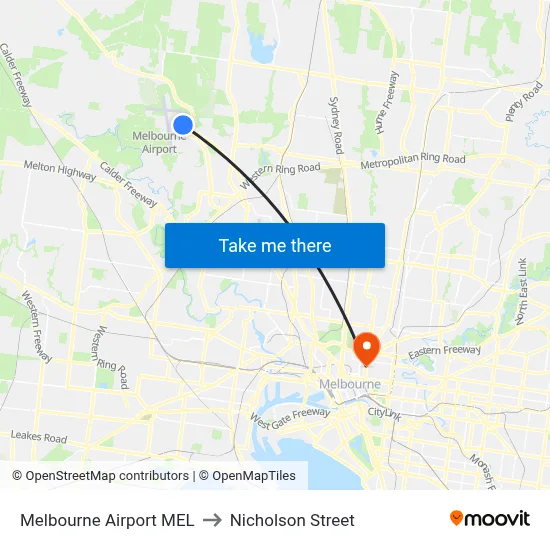 Melbourne Airport MEL to Nicholson Street map