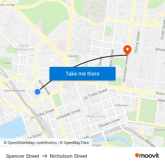 Spencer Street to Nicholson Street map