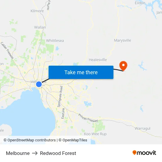 Melbourne to Redwood Forest map