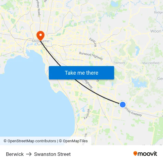 Berwick to Swanston Street map