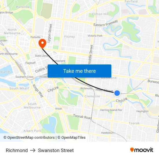 Richmond to Swanston Street map