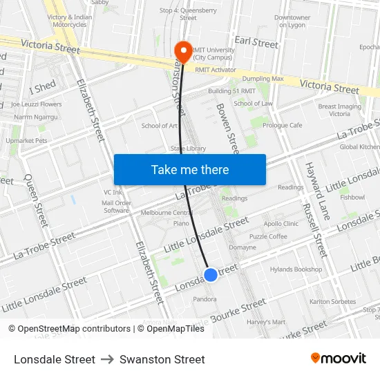 Lonsdale Street to Swanston Street map