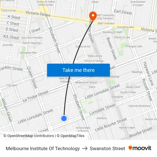 Melbourne Institute Of Technology to Swanston Street map