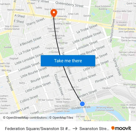 Federation Square/Swanston St #13 to Swanston Street map
