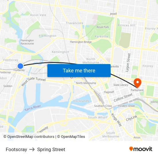 Footscray to Spring Street map