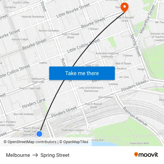 Melbourne to Spring Street map