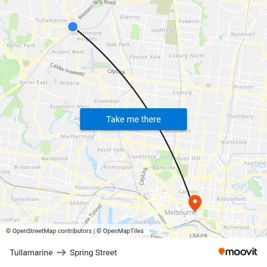 Tullamarine to Spring Street map