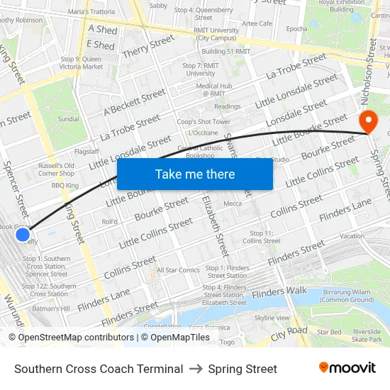 Southern Cross Coach Terminal to Spring Street map