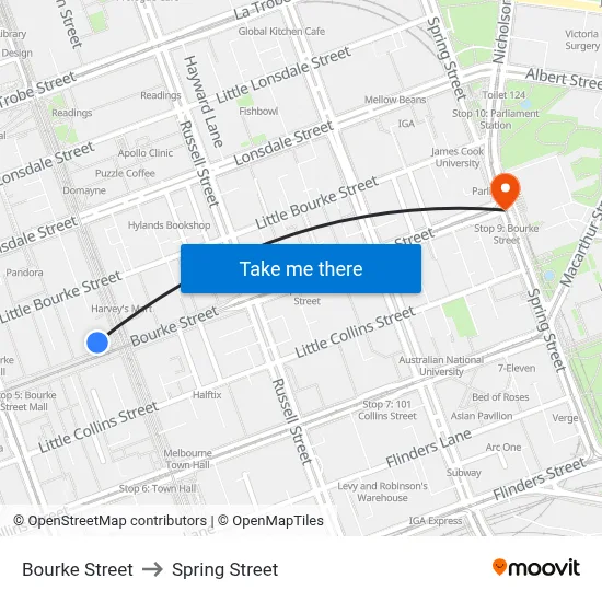 Bourke Street to Spring Street map