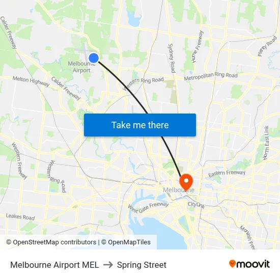 Melbourne Airport MEL to Spring Street map