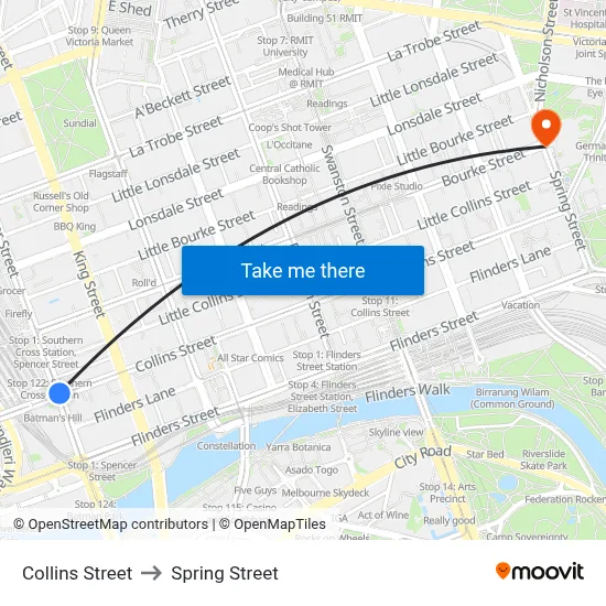 Collins Street to Spring Street map