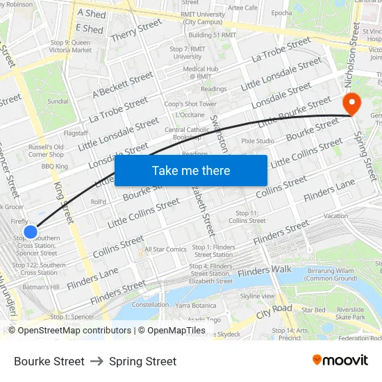 Bourke Street to Spring Street map