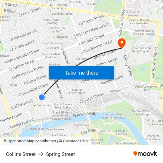 Collins Street to Spring Street map