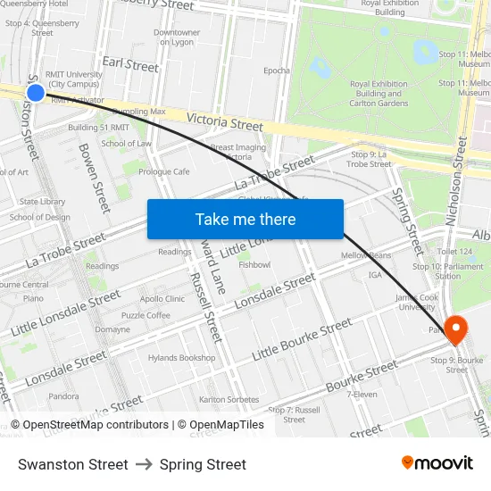 Swanston Street to Spring Street map
