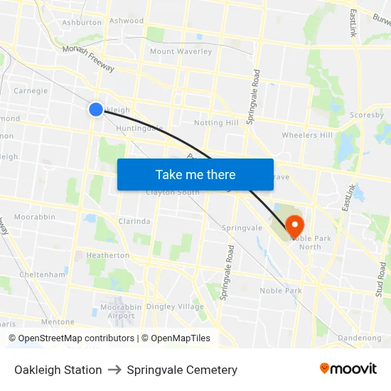 Oakleigh Station to Springvale Cemetery map