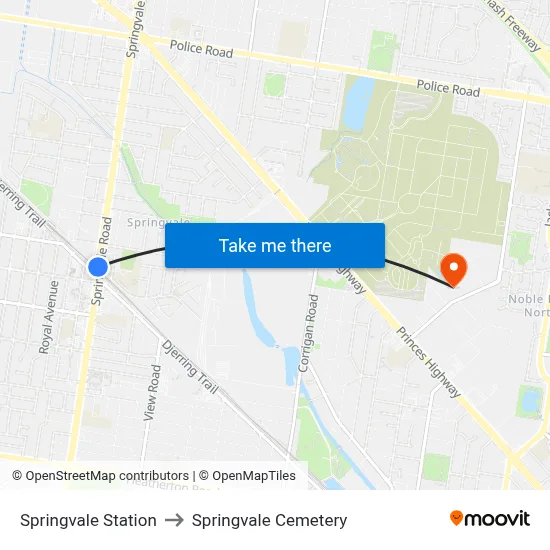 Springvale Station to Springvale Cemetery map