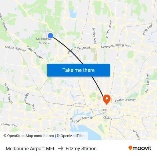 Melbourne Airport MEL to Fitzroy Station map