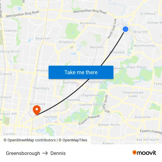 Greensborough to Dennis map