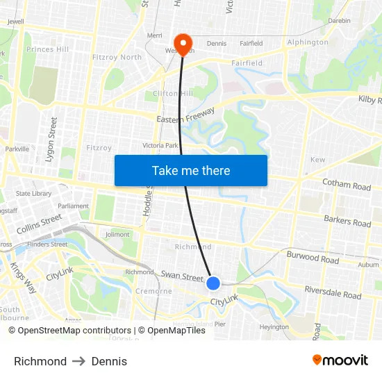 Richmond to Dennis map