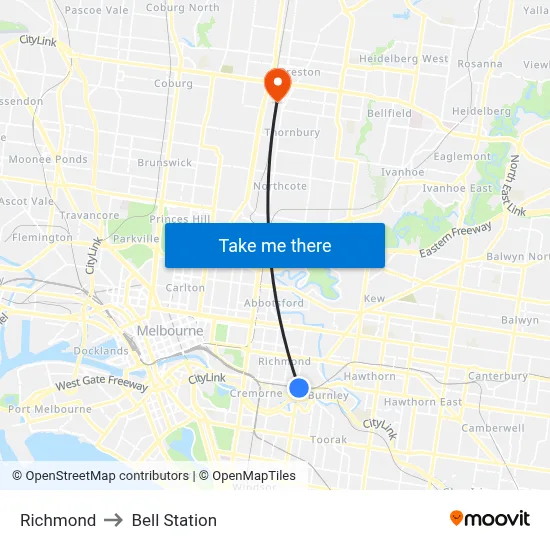 Richmond to Bell Station map