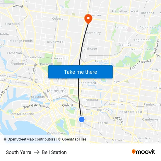 South Yarra to Bell Station map