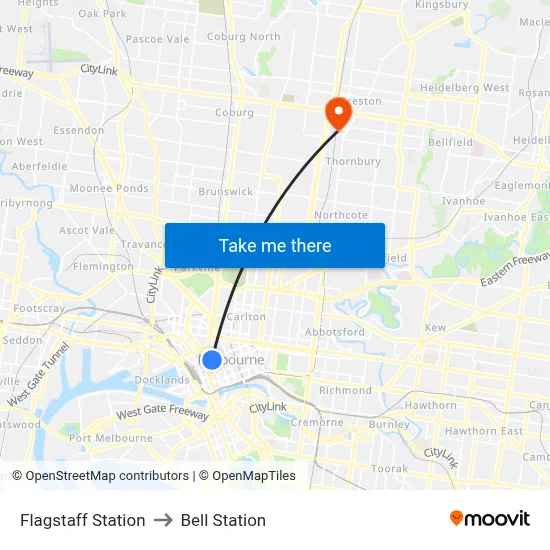 Flagstaff Station to Bell Station map