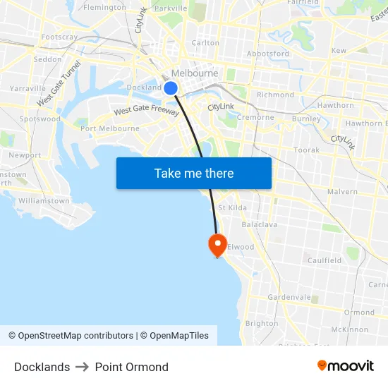 Docklands to Point Ormond map