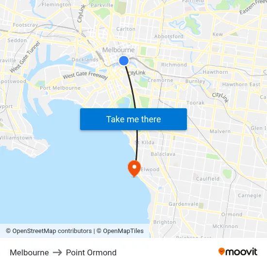 Melbourne to Point Ormond map