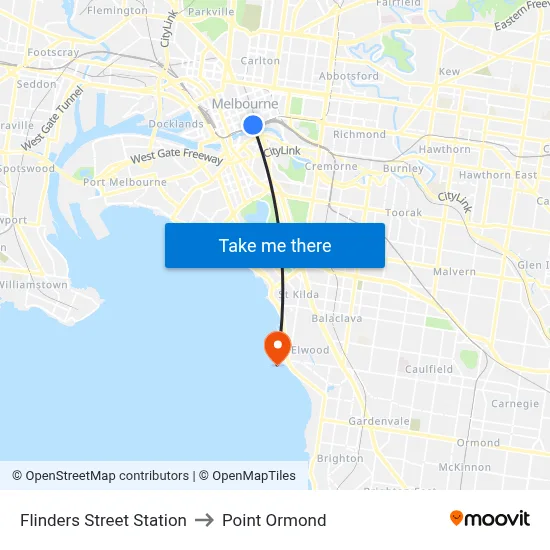Flinders Street Station to Point Ormond map