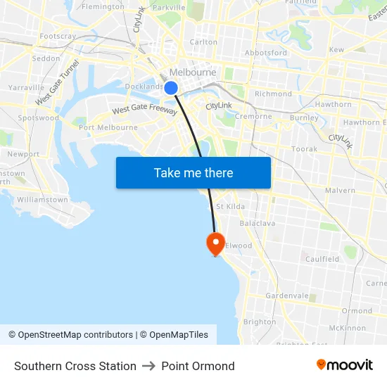 Southern Cross Station to Point Ormond map