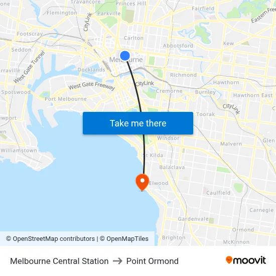 Melbourne Central Station to Point Ormond map