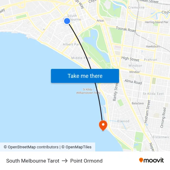 South Melbourne Tarot to Point Ormond map