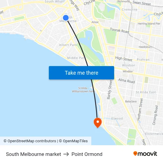 South Melbourne market to Point Ormond map