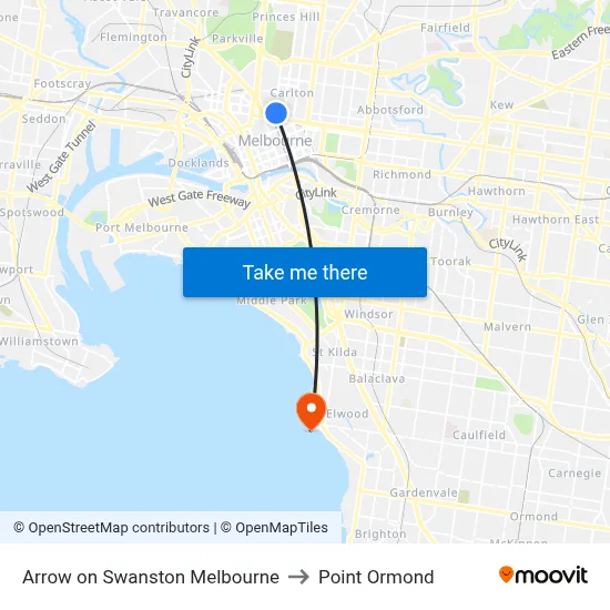 Arrow on Swanston Melbourne to Point Ormond map