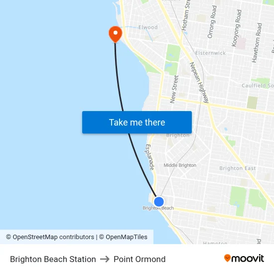 Brighton Beach Station to Point Ormond map