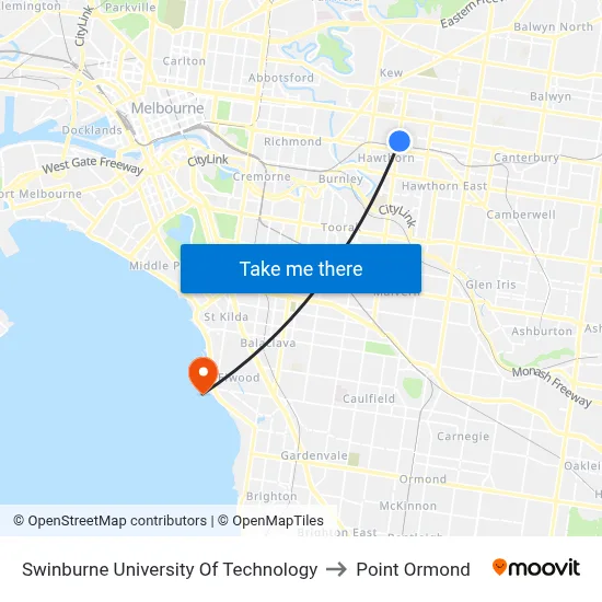 Swinburne University Of Technology to Point Ormond map