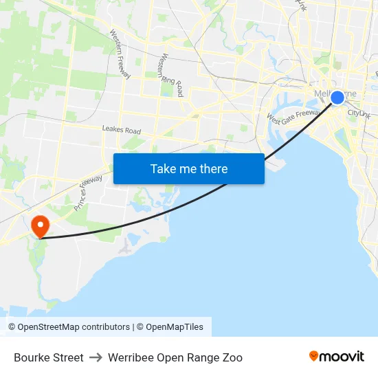 Bourke Street to Werribee Open Range Zoo map