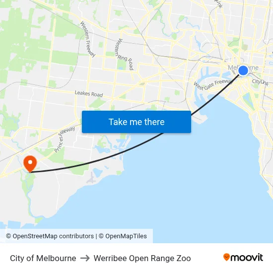 City of Melbourne to Werribee Open Range Zoo map
