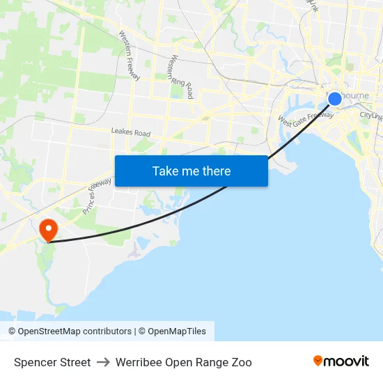 Spencer Street to Werribee Open Range Zoo map